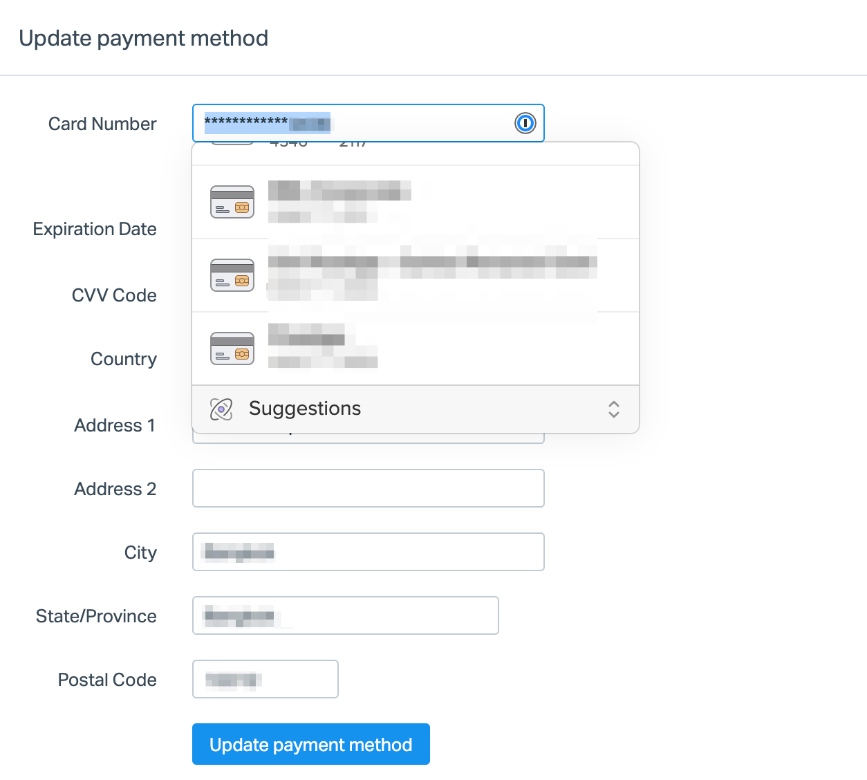 1Password Credit Card Example