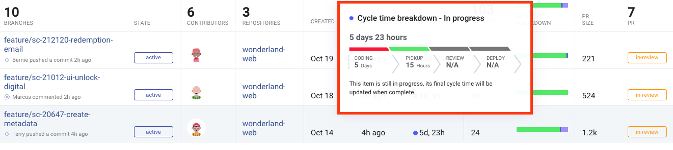 Cycle time diagram the branch level