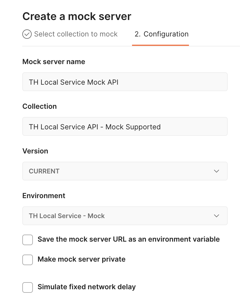 An example of a Postman mock server configuration