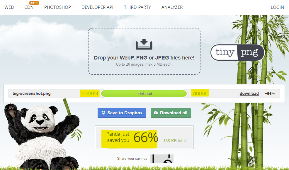A screenshot optimized using TinyPNG