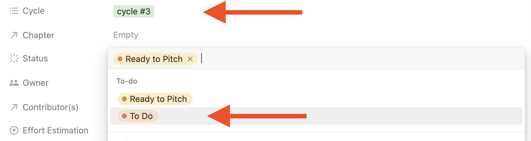 "To Do" column in the Engineering Initiative Template on Notion