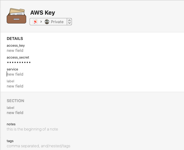 1Password Add AWS Secret