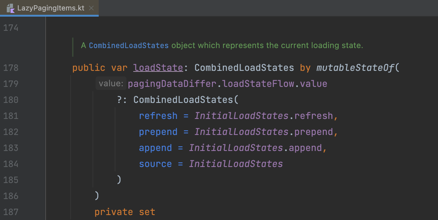 LazyPagingItems provides loading states