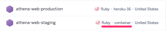 heroku-16 refers to the current default runtime while container refers to the Docker Container stack